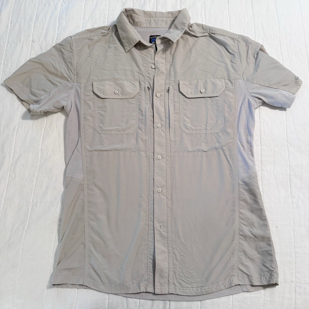 KUHL Mens Short Sleeve Fishing/Hiking Button Down Shirt Tan READ